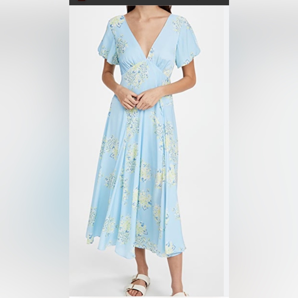 Free People Laura Floral Print V-Neck Puffed Sleeve Crisscross Open-Back